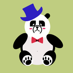 Panda in a blue hat with a butterfly. flat vector icon