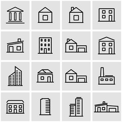 Vector line buildings icon set. Buildings Icon Object, Buildings Icon Picture, Buildings Icon Image - stock vector