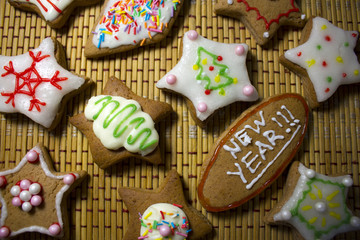 Fototapeta na wymiar Colorful decorated cookies, close up