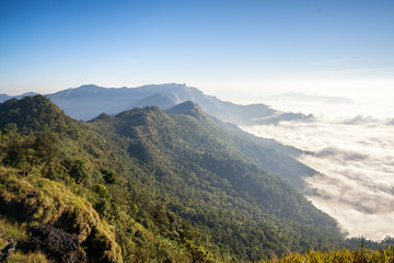 a sunrise over the fog in phu chi fah mountain ,chiang rai , Tha