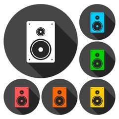 Speaker Icons set with long shadow