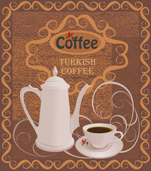 Cup of coffee with whipped cream on grunge background.