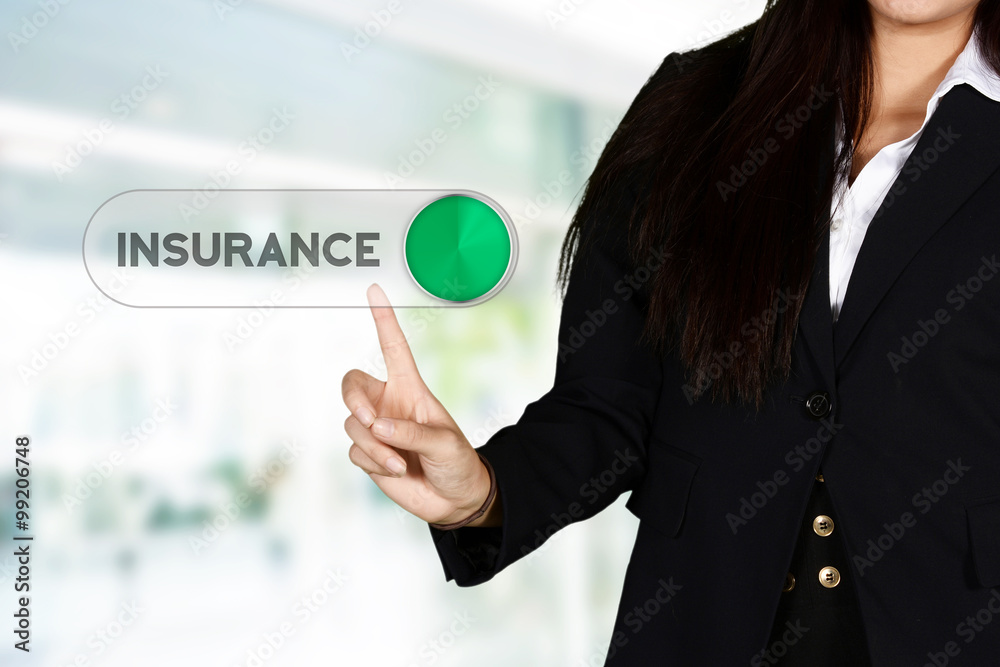 Wall mural woman with insurance button