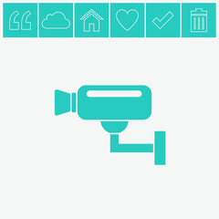 Surveillance camera (CCTV). Warning vector icon.