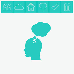 Human profile with speech bubble vector icon.