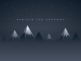 Low poly mountains night landscape vector background with stars in the sky. Symbol of exploration, discovery and outdoor adventures