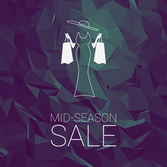 Sales banner mid season template with woman shopping fashion, space for promotional text. Sale poster tag special offers advertising