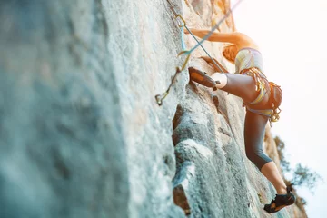 Gardinen Rock climbing on vertical flat wall - Stock image © serhiipanin