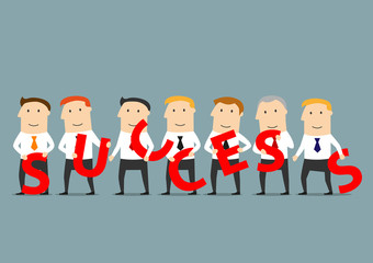 Business team composing word Success