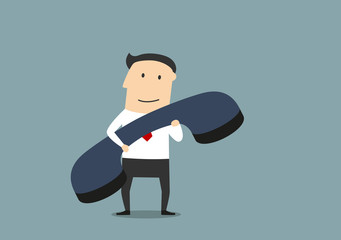 Businessman with large blue handset