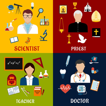 Scientist, teacher, doctor and priest professions
