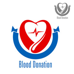 Blood donation icon with heart and drop