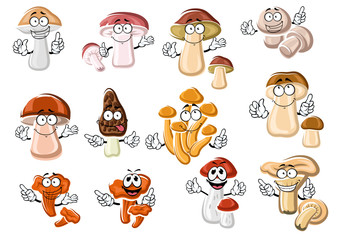 Funny cartoon forest edible mushrooms