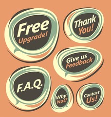 Vintage stickers with announcements and texts