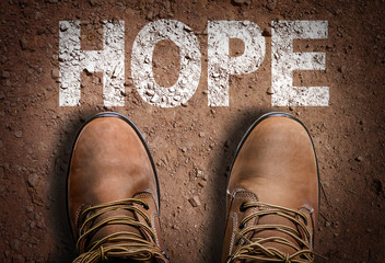 Top View of Boot on the trail with the text: Hope