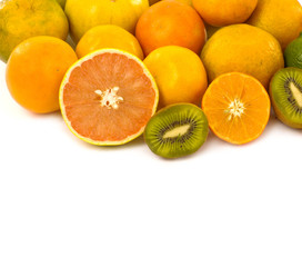 Fototapeta na wymiar Various fresh healthy fruit with kiwi , orange 