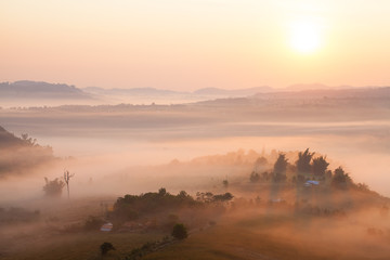 Misty morning sunrise in Khao Takhian Ngo View Point at Khao-kho