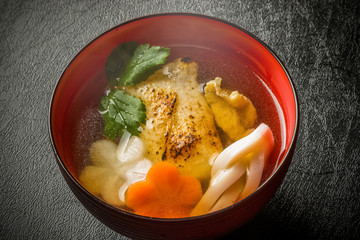 典型的なお雑煮 Ricecake boiled with vegetables(zouni) 