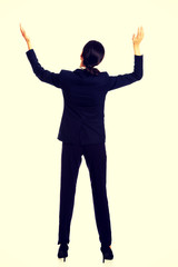 Businesswoman holding copyspace 