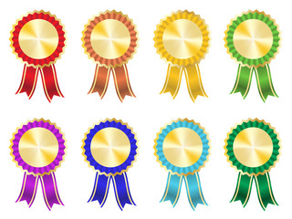 Gold medal set of colorful blank of gold medal isolated on white