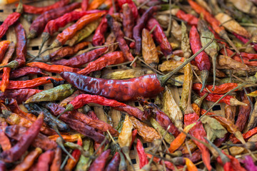 Dried chili peppers background Thai food