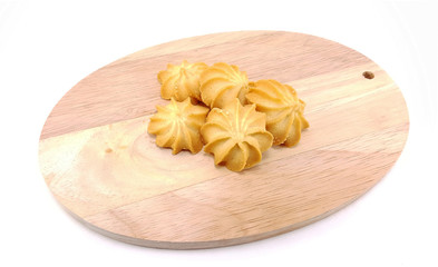 Butter cookie on wooden plate