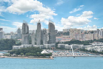 Aerial view of Luxury yacht in Keppel Bay at Singapore