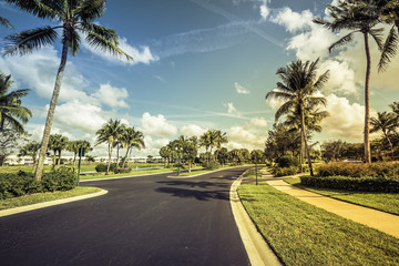Gated community road and condominiums in Florida