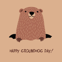 Happy Groundhog Day design with cute groundhog