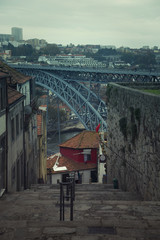 View of Dom Louis bridge in Porto, Portugal
