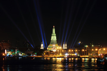 Fototapeta na wymiar Thai temple and lighting in night time
