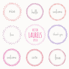 Collection of handdrawn laurels and round wreaths Romantic wreath with copyspace for your text Hand drawing sketchy wreath Save the date, wedding or invitation card design elements Nice pastel colors