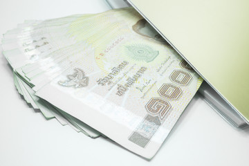 Thailand banknotes arranged in set and  note book