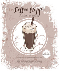vector hand drawn illustration of drinks menu pages with cup of coffee frappe - 99218962