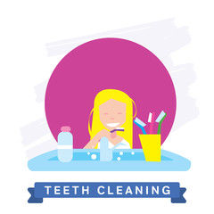 Girl cleaning teeth. Beautiful white teeth smile.