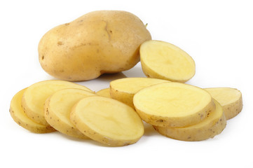 Fresh sliced potatoes on white background
