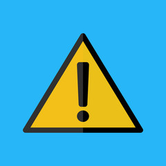 Alert Icon flat design yellow color on blue background.