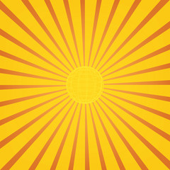 Sunburst with globe inside on orange background.