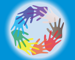 Hand international logo, on blue background