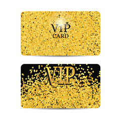 Gold sparkles on black background. Gold VIP card.