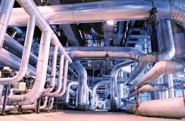 Industrial zone, Steel pipelines in blue tones