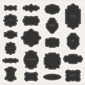 Collection of various frames, labels. Vector illustration. Set of blank retro badges.
