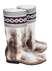 High fur boots on a white background