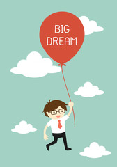 Business concept, Businessman flying with big balloon. Vector illustration.