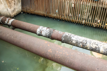 Old Water supply pipeline, rust on metal pipeline