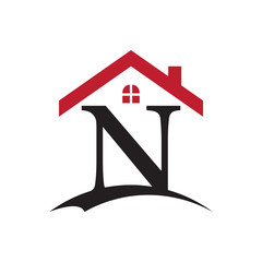 innitial letter logo with roof and window