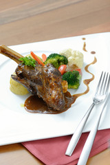 Braised lamb shank and rosemary gravy with Puree