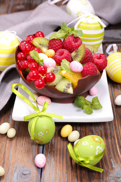easter egg and fruits