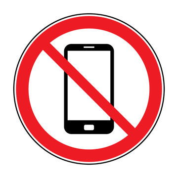 No cell phone sign. Mobile phone ringer volume mute sign. No smartphone allowed icon. No Calling label on white background. No Phone emblem great for any use. Stock Vector Illustration