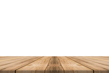 Empty light wood table top isolate on white background. Leave space for placement you background - can be used for display or montage or mock up your products.